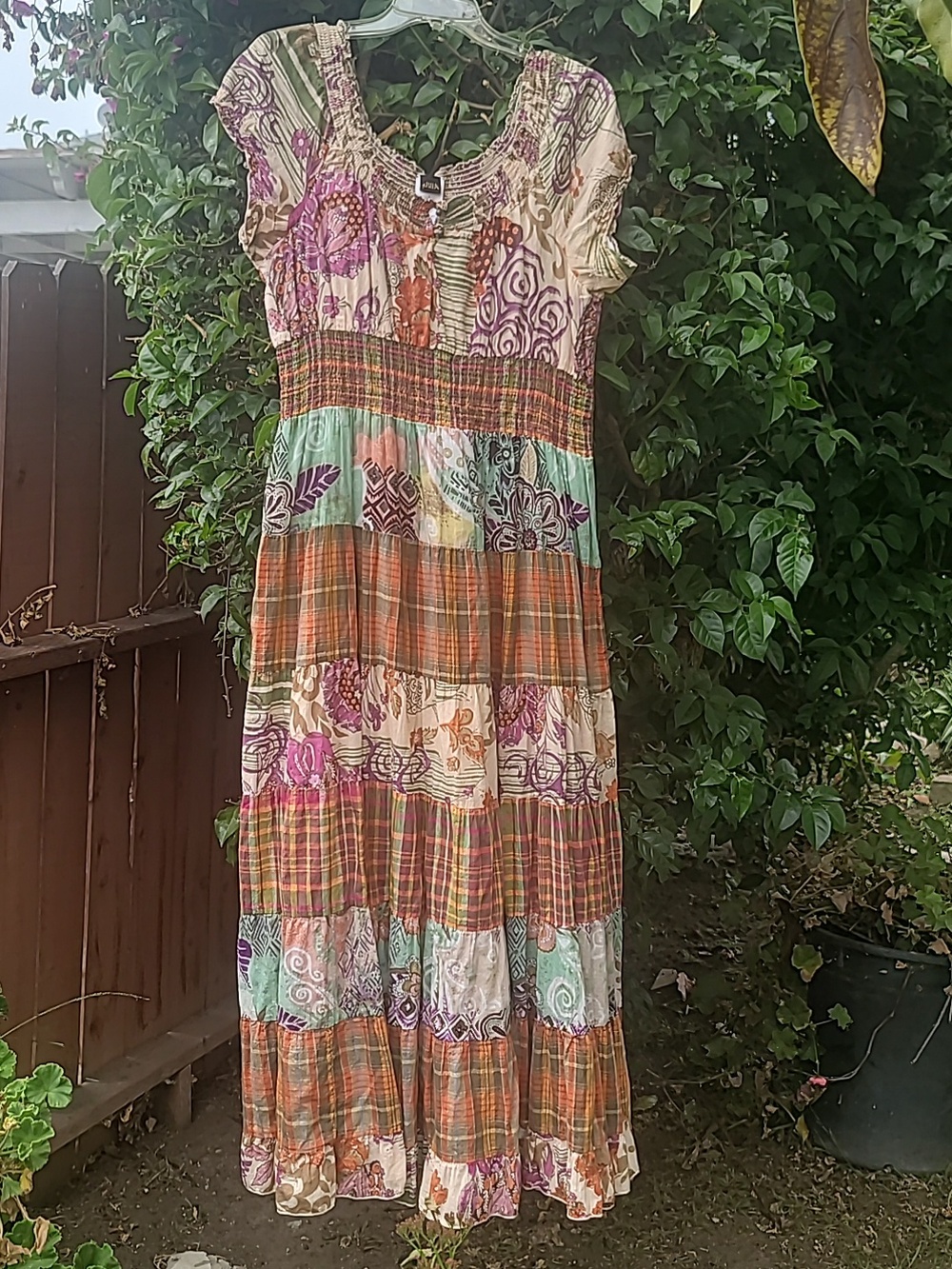 Boho Mix-Print Patchwork Maxi Dress in Multi-Colors Coastal Cowgirl  SZ L - Picture 14 of 16